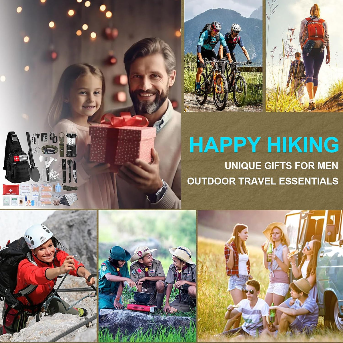 Survival Kit, Gifts for Christmas Men, Women, 251Pcs Emergency Survival Gear and Supplies Equipment, First Aid Kit with Crossbody Bag, Camping Essentials for Earthquake, Hiking, Outdoor Adventure